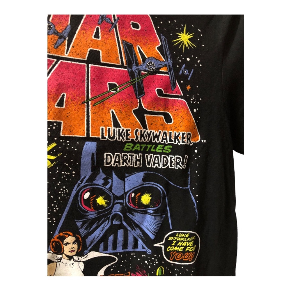 Star Wars Luke Skywalker battles Darth Vader graphic print black t-shirt size S - Picture 14 of 16